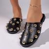 Women's Summer Soft-Soled Closed-Toe Mule Sandals With Metal Stud Detail, Comfortable Outdoor Casual Footwear.