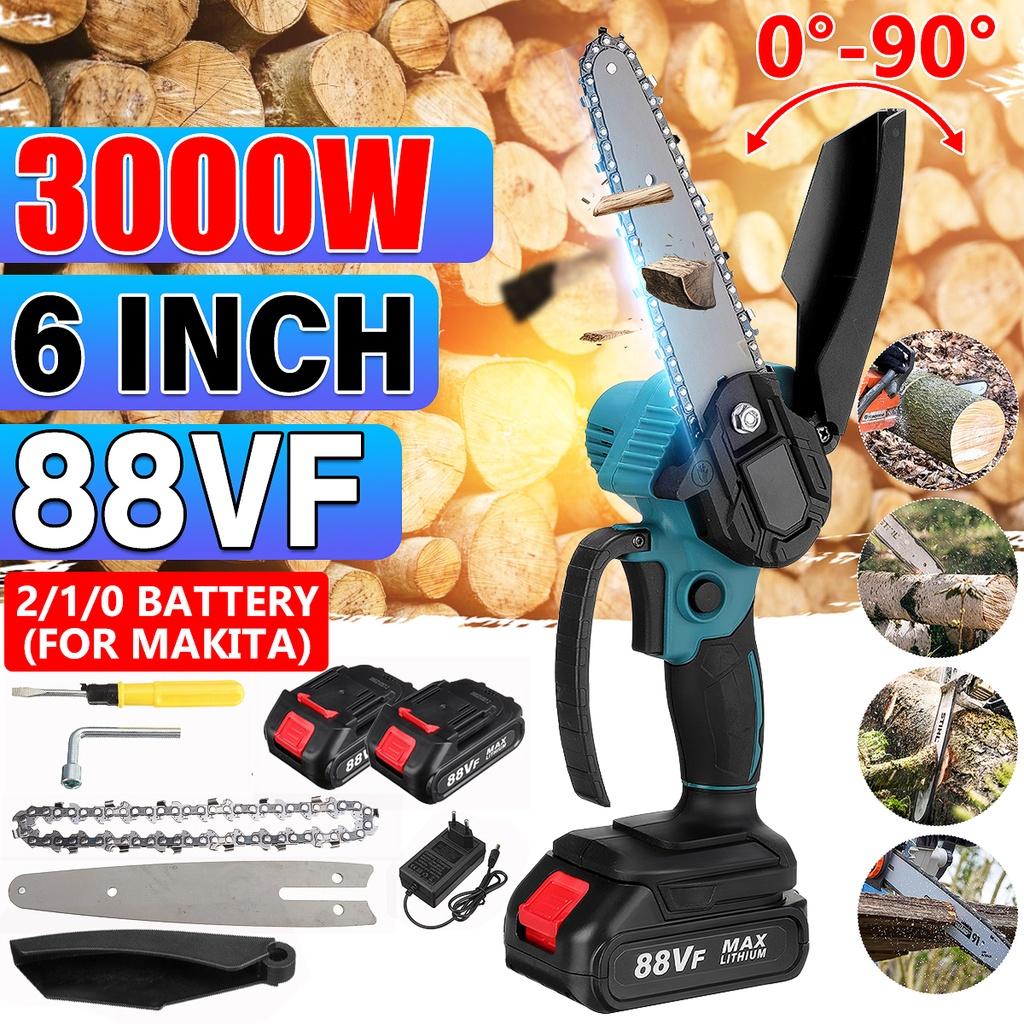 6 Zoll 3000W Holzschneider 88VF Einhand-Kettensägen Mit 1/2 Akku Für Holzbearbeitungswerkzeug Blaue Elektrische Kettensäge
