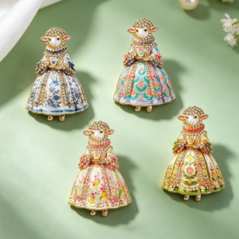 Lovely Rococo Court Sheep Brooches For Women Unisex Rhinestone Year Of The Sheep Animal Party Office Brooch Pin Gift