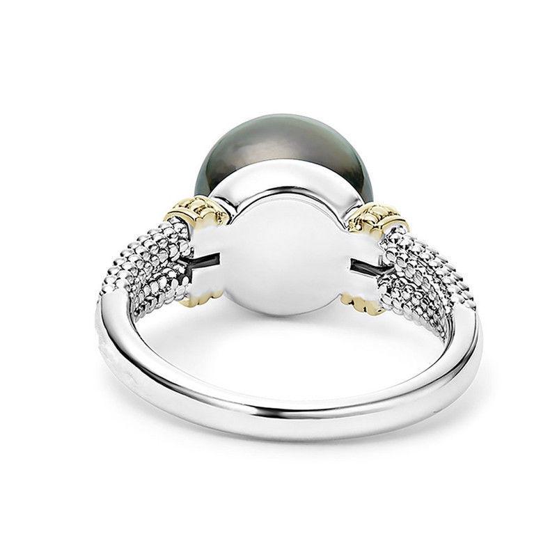 Zhenrong Gray Pearl Round Plated 925 Silver Engagement Ring
