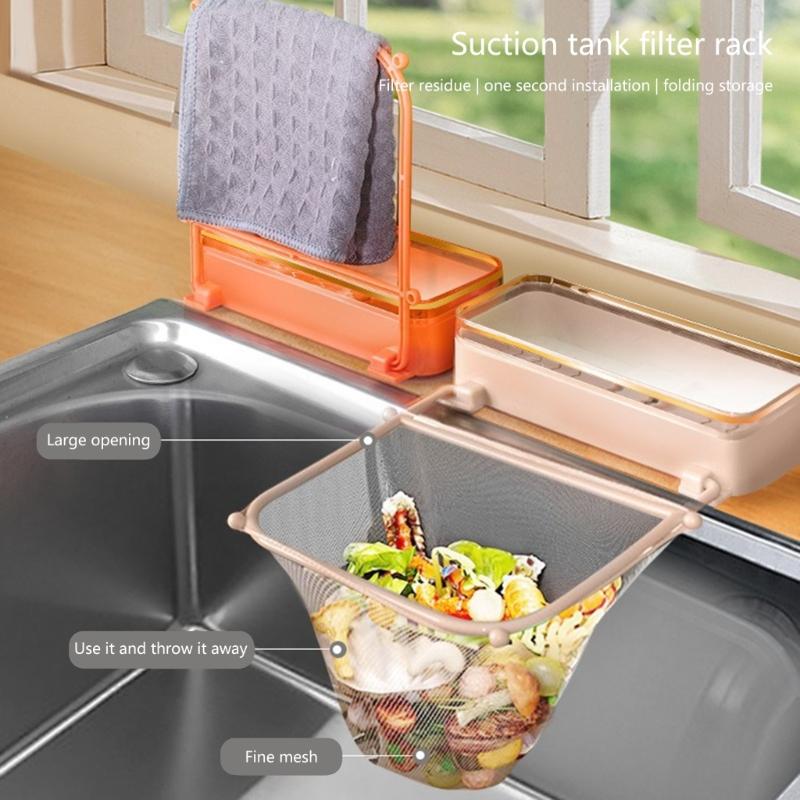 Stylish Foldable Suction Cup Waste Rack Convenient for Kitchen Sink Efficiently Filters Food Debris With 50 Mesh Bags
