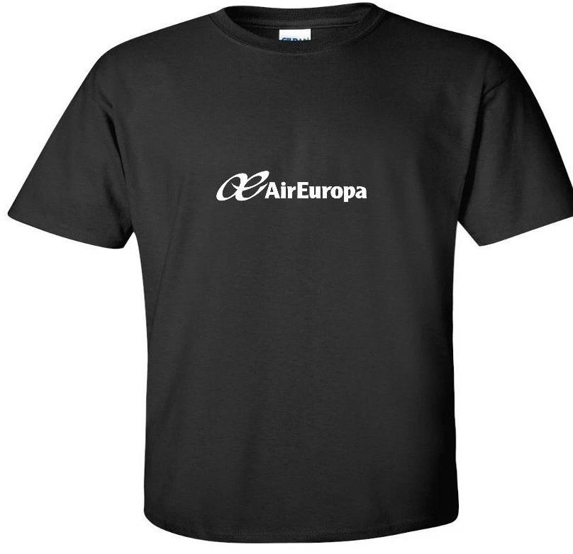 Air Europa White Logo Spain Spanish Airline Aviation Black Cotton T-Shirt S