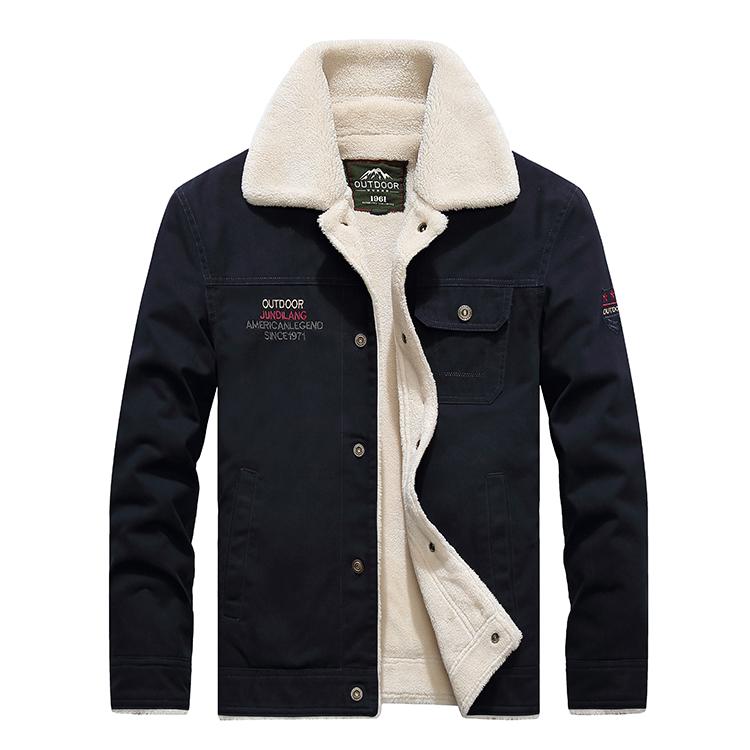 Autumn and Winter Warm Jacket for Men, Pure Cotton Retro Workwear, Cotton Jacket with Collar and Plush, Thick Warm Cotton Jacket, Lamb Wool Top Jacket