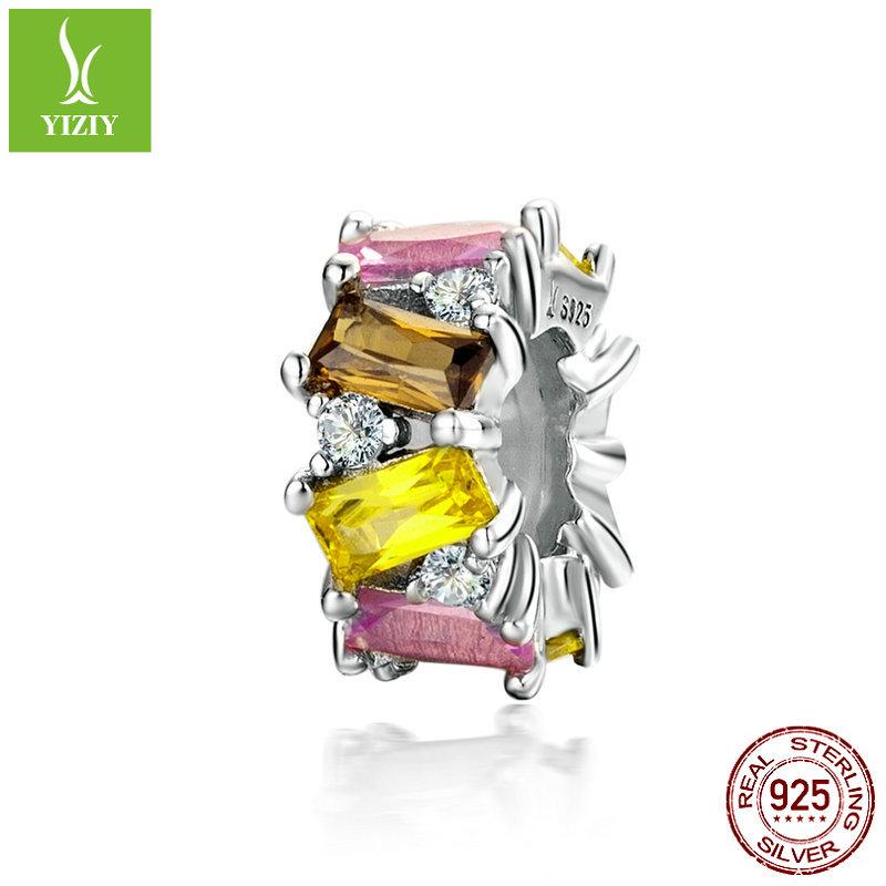 Silver Ziyun Square Zirconium Spacer Beads, 925 Sterling Silver, Platinum-Plated, Korean Fashion DIY Jewelry Accessories SCC1182.