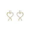 Temperament new trendy 111 silver needle love full diamond earrings femininity niche light luxury fashion pearl stud earrings