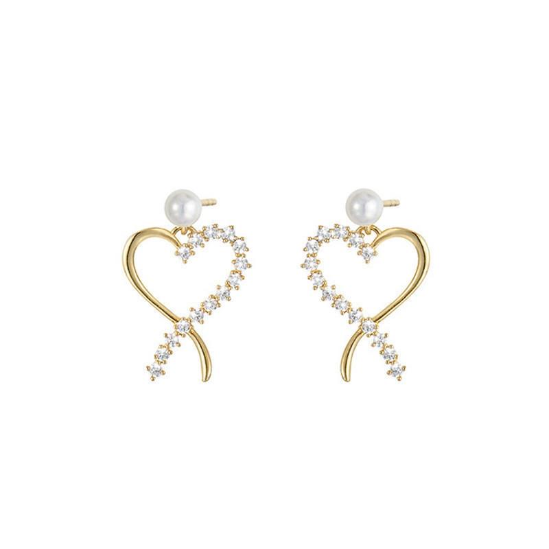 Temperament new trendy 111 silver needle love full diamond earrings femininity niche light luxury fashion pearl stud earrings