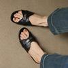 Krazing Pot Cow Skin Mules Summer Size 42 Low Heels Luxury Shoes Metal Decoration Women Superstar Women Peep Toe Slip on Sandals