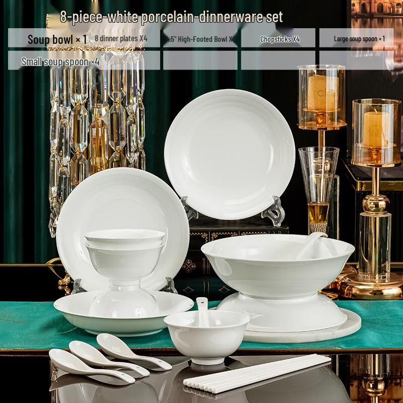Jingdezhen Underglaze White Porcelain 18-Piece Dining Set