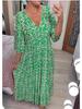 Women's V-neck Floral Dress for Beach Holiday, Digital Print, Loose Fit