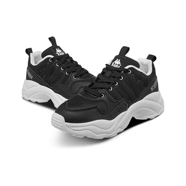 Kappa Fabric Synthetic Leather Comfortable Shock Absorbing Non-Slip Wear-Resistant Low-Top Dad Shoes Women Sneakers Black K0925MM02-990