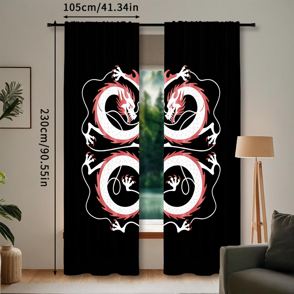 Modern Chinese Dragon Curtains Polyester Semi Sheer All Season Decorative Window Drapes Blackout Set Of 2 Made With Rod Pocket