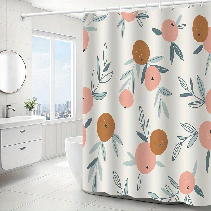 Fruit Pattern Shower Curtain - Peach & Leaf Design, Durable Polyester, Machine Washable Bathroom Decor for Modern Home