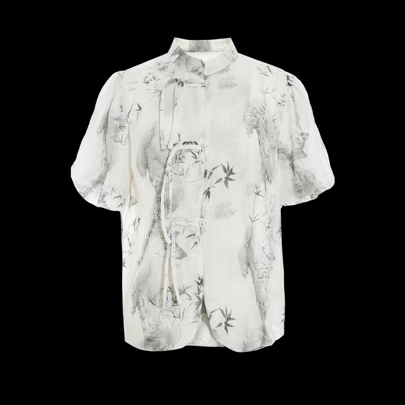 Damen Chinesischer Stil Florales Kurzarmhemd