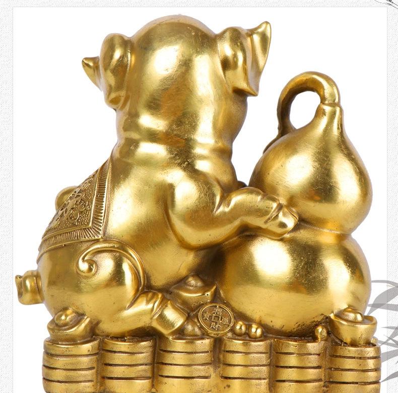 Fu Lu Copper Pig Gourd Ornament - Zodiac Pig Home Decor Handicraft