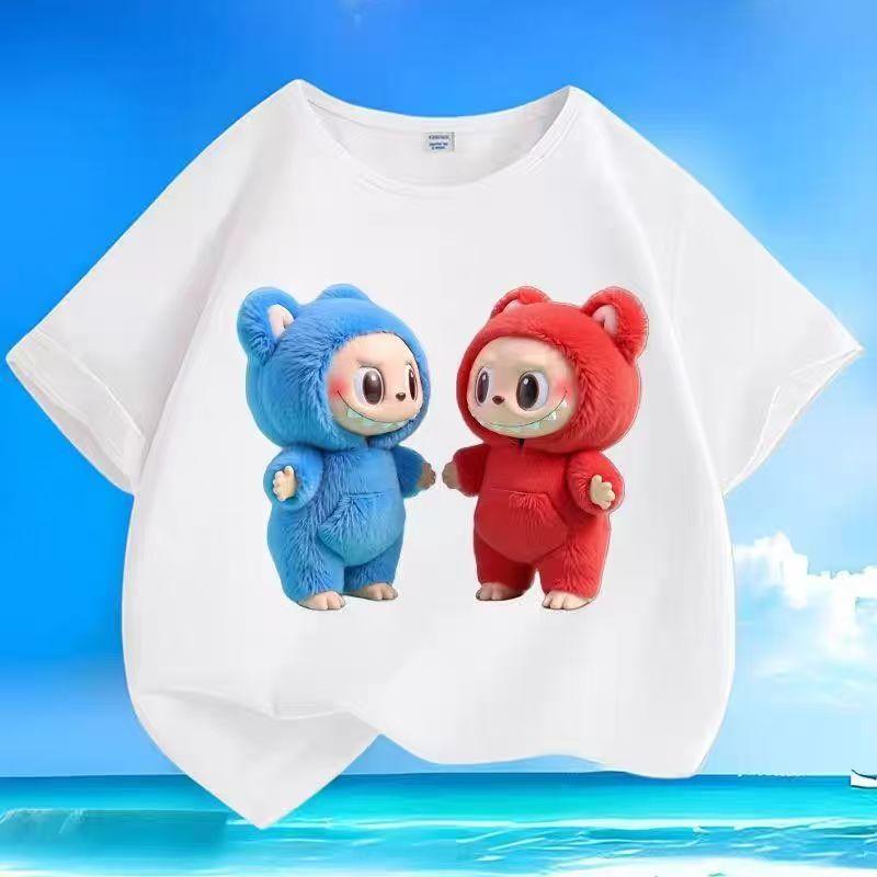 LABUBU Kreslený potisk Dvanácti souhvězdí Dětská trička Bílá Chlapecká Dívčí Krátký rukáv Top Trendy Oblečení Dárek