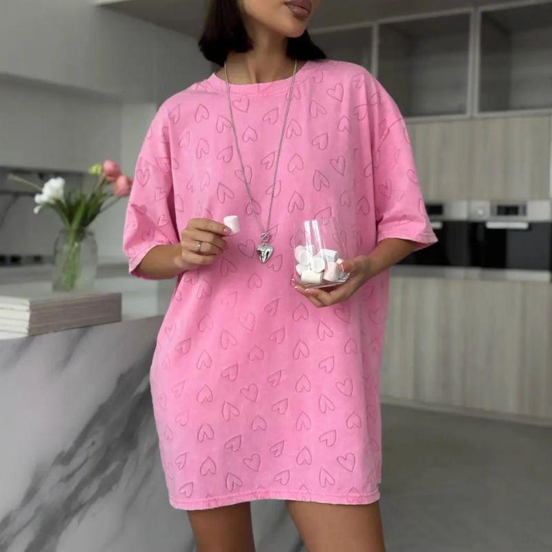 European and American Women clothes Niche Design Love T-shirt Lazy Versatile Casual Mid-Length Top Women Summer T-Shirt