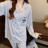 Japanese style pajamas women's spring new long-sleeved trousers cute plaid little penguin cartoon loungewear set