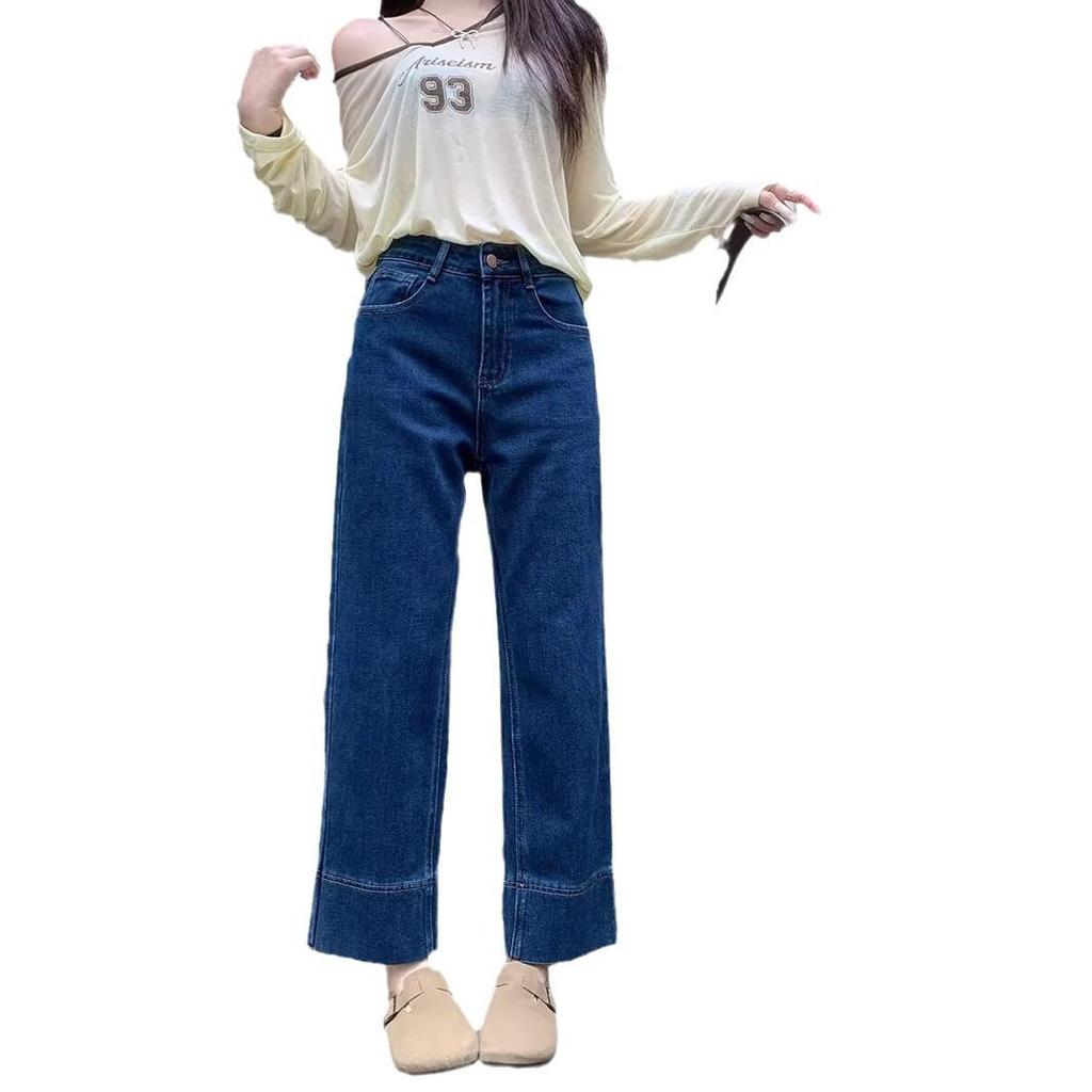 High Waist Plus Size Straight-Leg Jeans for Pear-Shaped Women - Slimming, Loose Fit, Wide-Leg Pants for Autumn