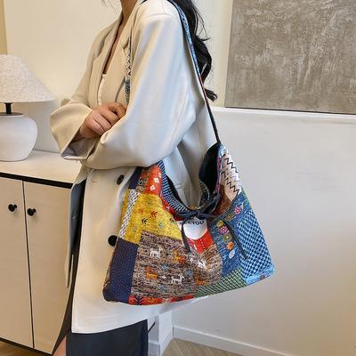 Jaro a Léto Nový Retro Etnický Styl Květinová Patchworková Taška přes Rameno Boho Styl Plátěná Taška Víceúčelová Dámská Taška