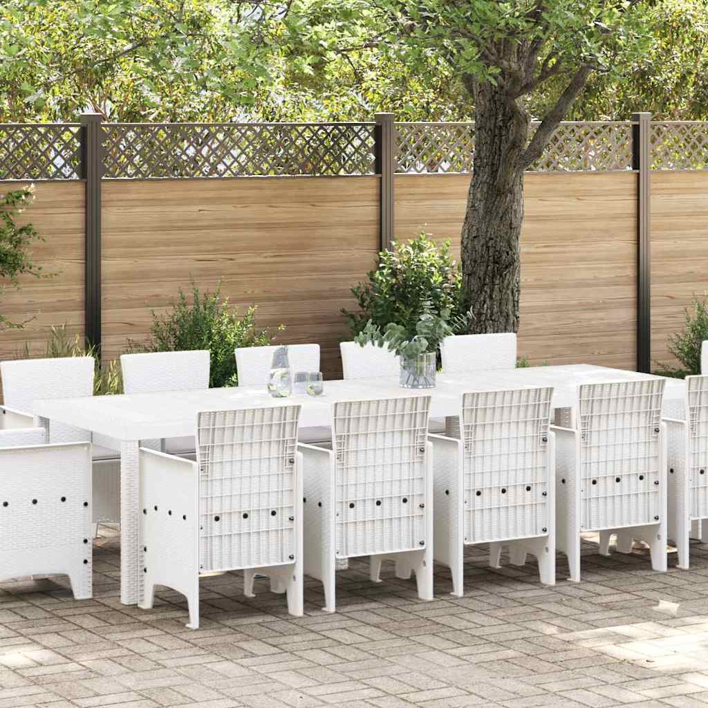 Garden Dining Set 13 pcs White and Light Grey Poly Rattan and Steel
