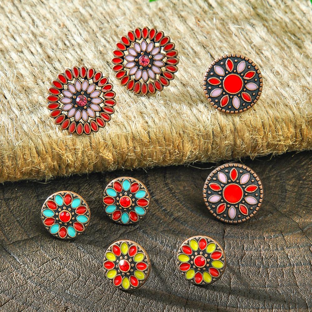 Women's Cute Oil Drop Stud Earrings Vintage Multicolor Earrings Set Geometric Roud Boho Party Decors Daily Wear Gifts Versatile