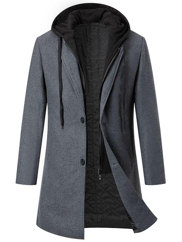 Men's Hooded Mid-Length Woolen Fashion Coat