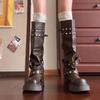Fashion Retro Round Toe Pants Boots Fashion Walking Shoes Women Flats Knee High Chelsea Boots New Trend Motorcycle Boots Mujer Zapatos