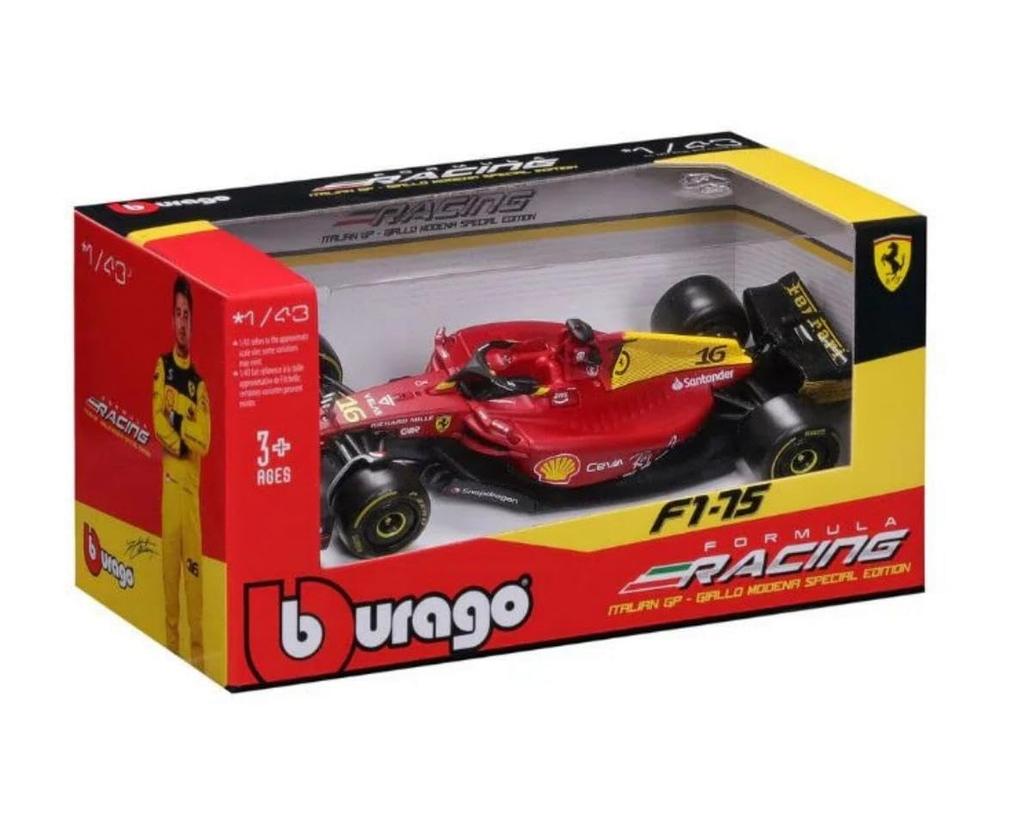 BURAGO F1 Ferrari 2022 Diecast Model Charles Leclerc Scuderia Monza 100th Anniversary Italian GP Specification CHARLES LECLERC 1/43 F1-75