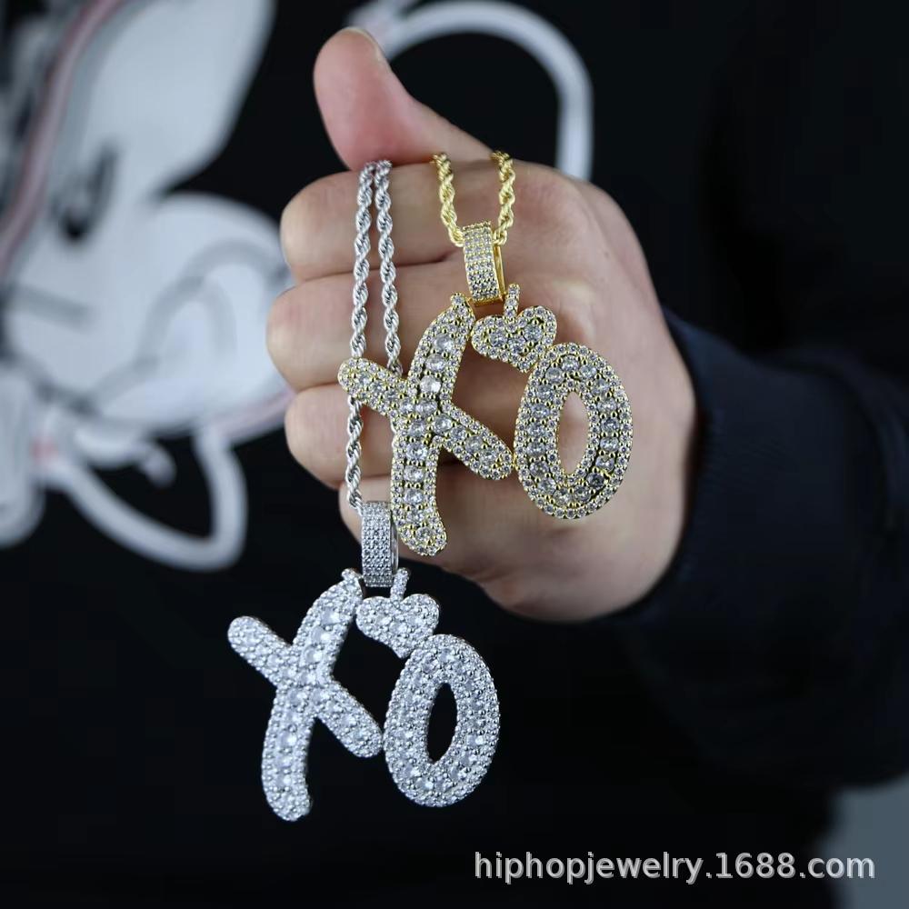 Sofort lieferbar XO Anhänger Halskette Zirkonia besetzt Herren Streetwear Schmuck