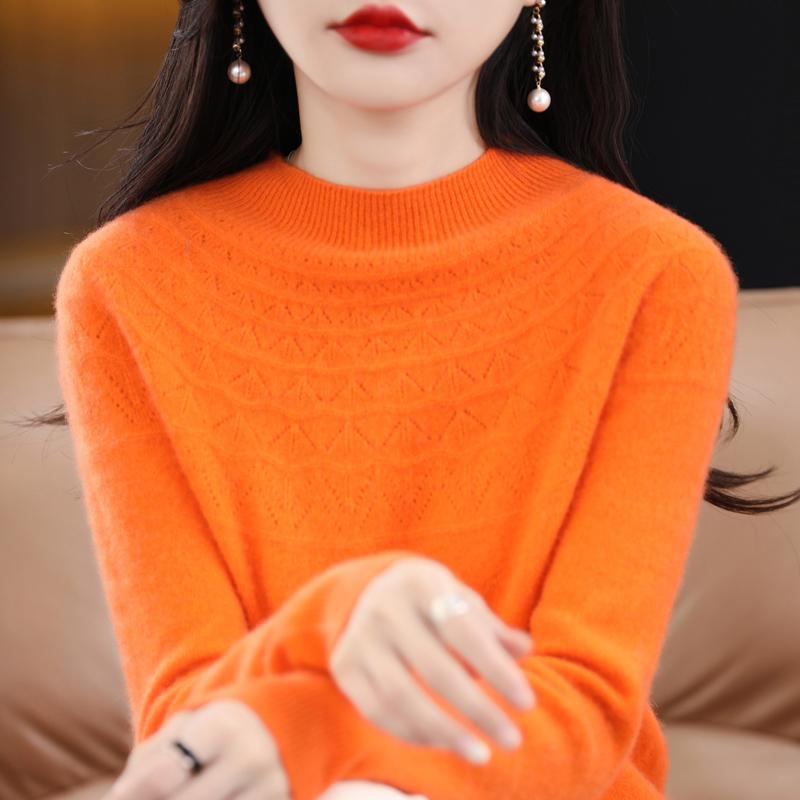 Women's Half Turtleneck Sweater, Qinghe Cashmere, 30% Cashmere 70% Wool, Winter Knitted Pullover Autumn Sweater Cashmere Sweater