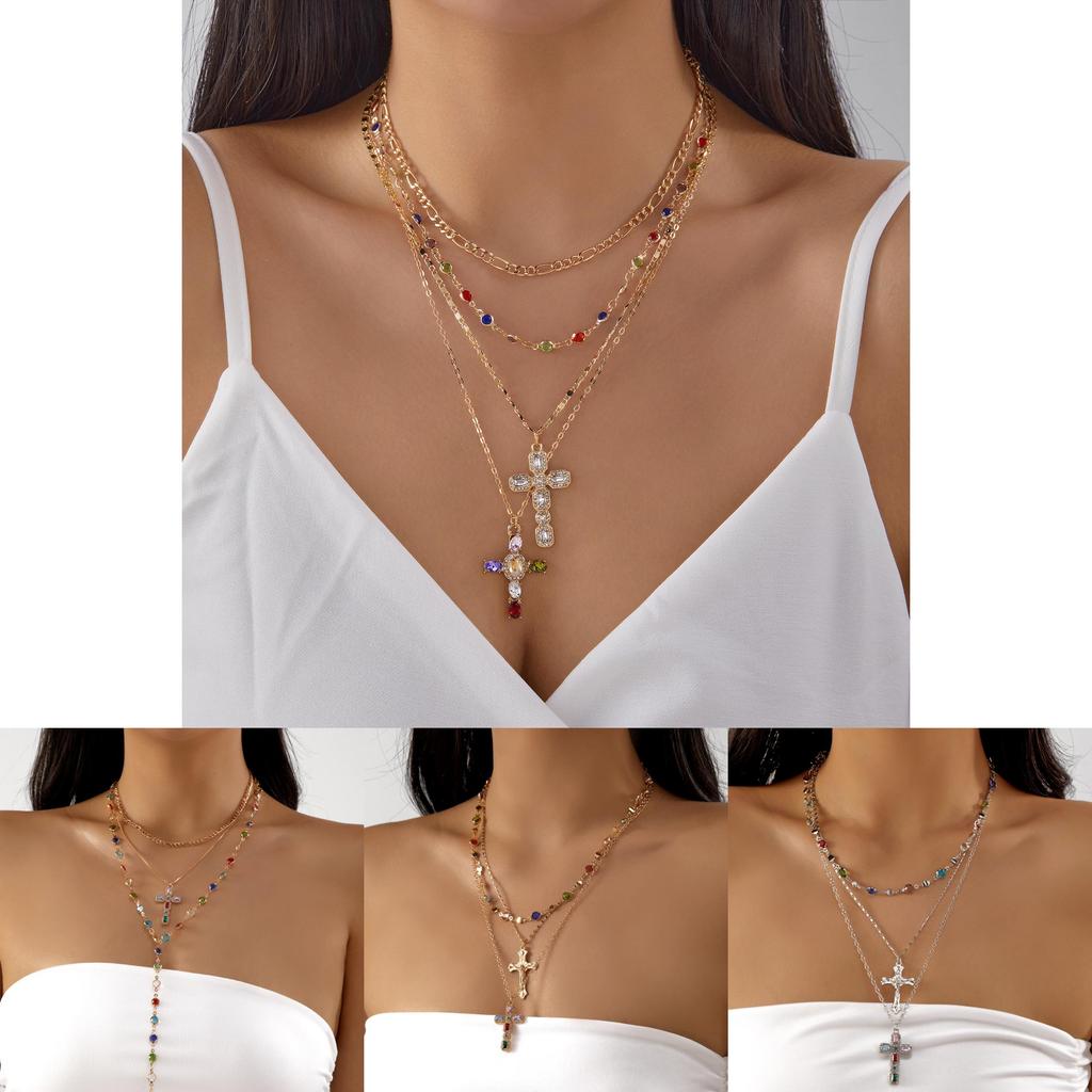 Collier Pendentif Croix Géométrique Avec Chaîne en Alliage Pour Mode Unisexe Tendance