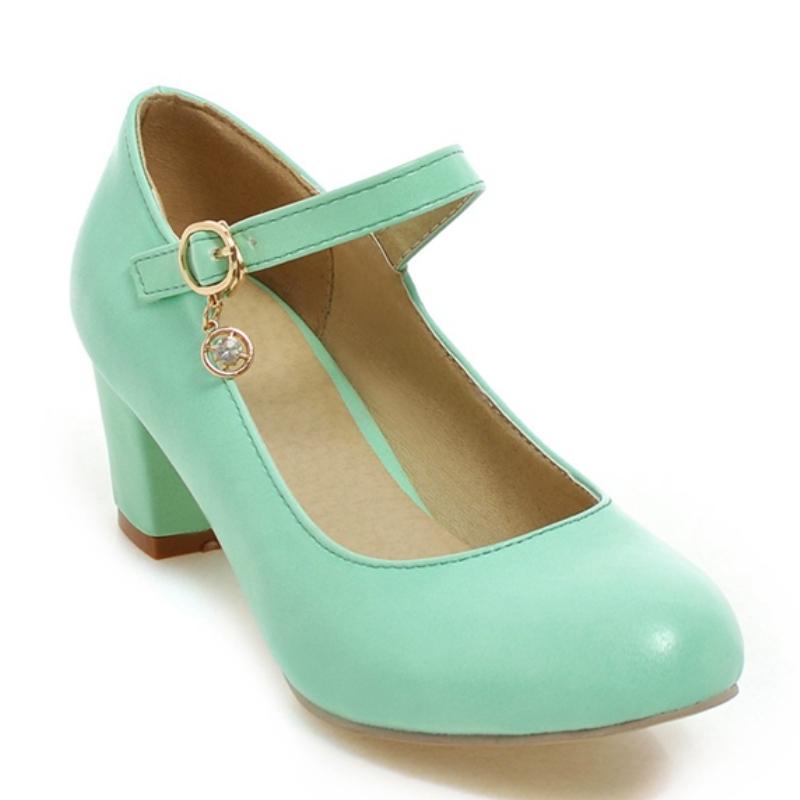 Women's Medium Heels Mary Janes Shoes 2025 Fashion Pink Black White Green Purple Heeled Party Wedding Shoes Female Dress Pumps