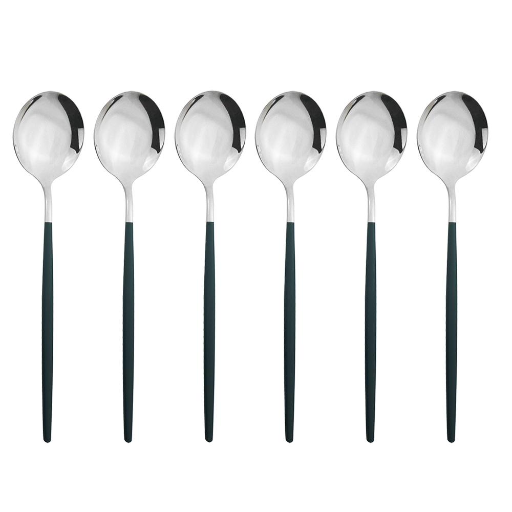 6pcs/set Stainless Steel Spoon Dinnerware Silverware Set Cutlery Set Flatware Outdoor Office Party Home Kitchen Tableware