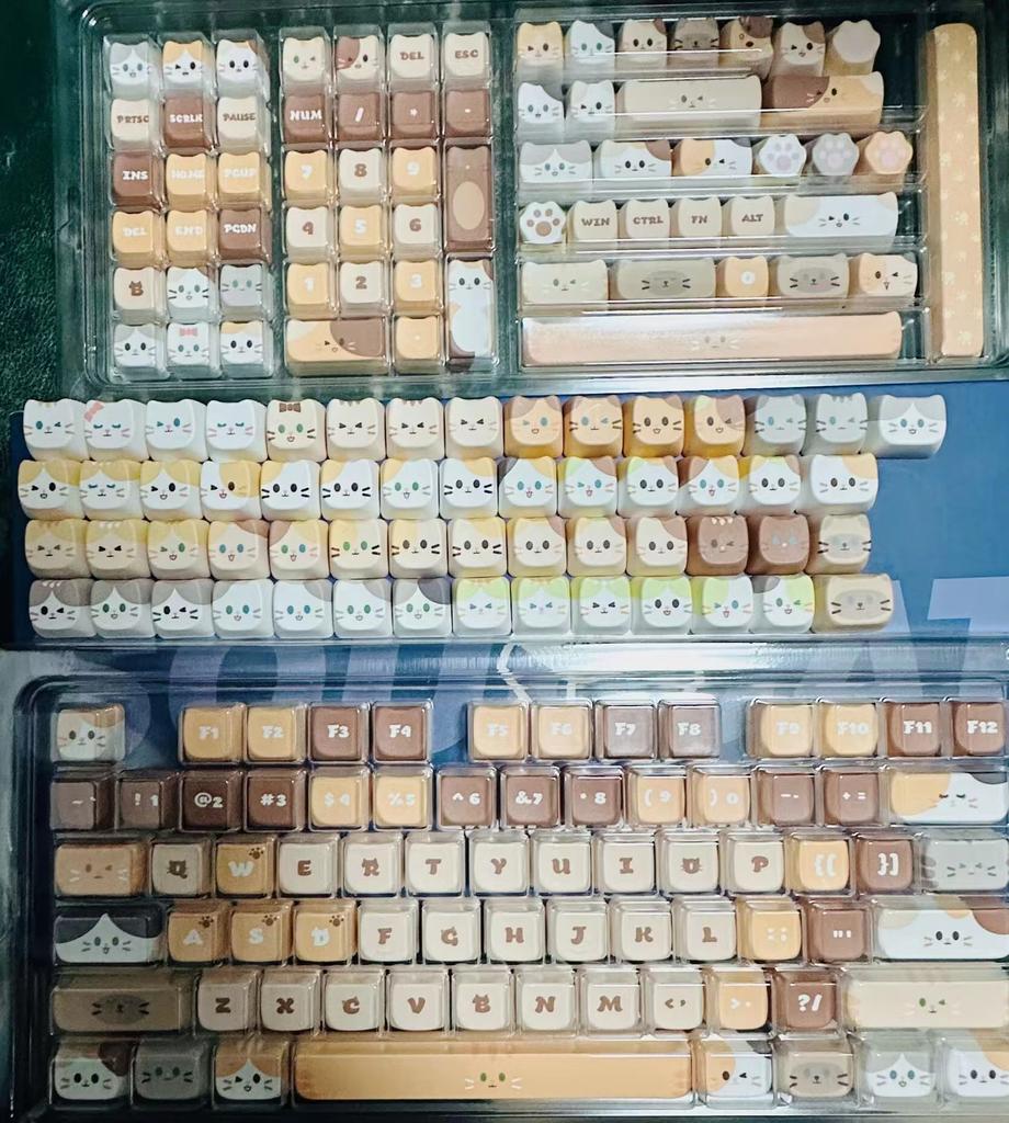 Cute Meow Keycaps Cat Head MAO Profile PBT Key Cap Dye Sublimation for MX Mechanical Keyboard KeyCap Keyboards Accessories