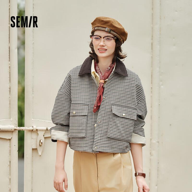 

Semir Women s Loose Fit Spliced Corduroy Plaid Jacket XL