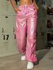 Rose Beauty A Ženy Ležérní Joggers Růžová Holografická klopa Kapsa Boční Šňůrka Pas Náklad Padák Kalhoty Volné Dámské kalhoty