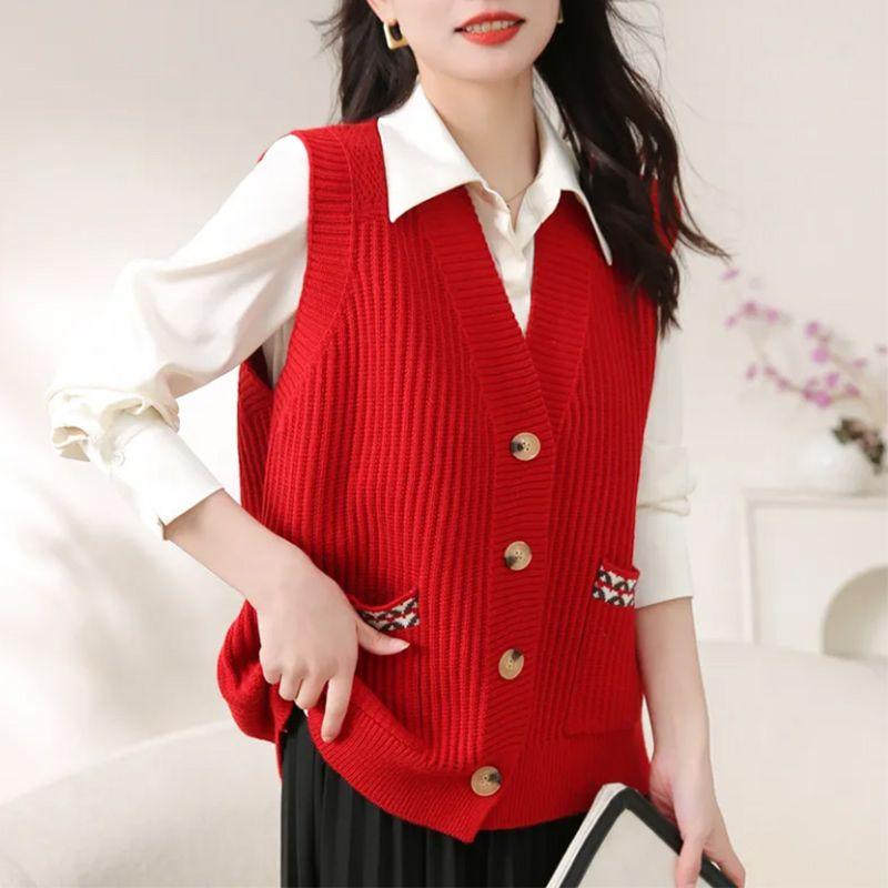 Autumn Women's Vest Cardigan Sweater Loose Fashion Vest Knitted Vest Top Spring and Autumn