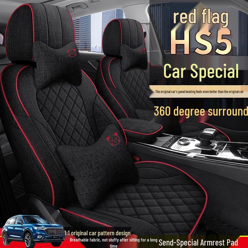 Hongqi HS5 Universal Car Seat Cover - Four Seasons Linen Fabric Full Coverage Cushion