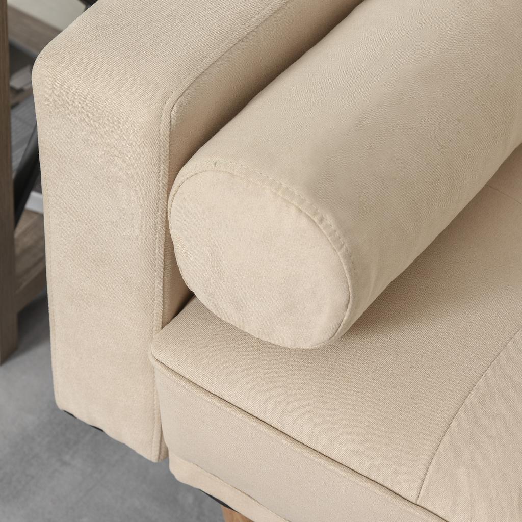 3-Seater Sofa Bed with Backrest Adjustable To 3 Levels, 2 Cushions and Removable Armrests, Beige, 185x84x85cm