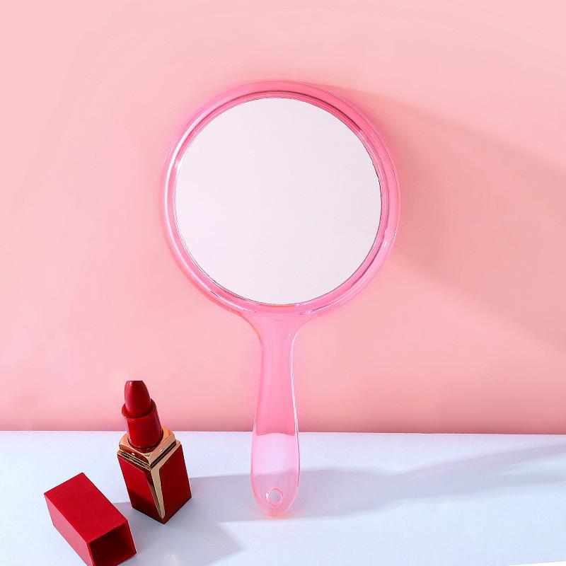 Large Portable Double-Sided Makeup Mirror with Handle - One Side Magnifying, Transparent & Travel-Friendly