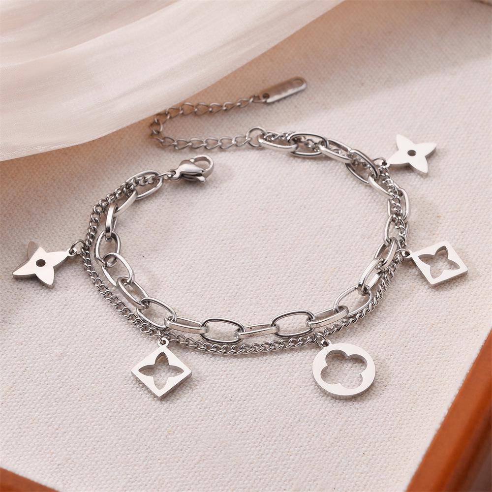 Korean Titanium Steel Four-Leaf Clover Bracelet - Women's Fashion, Versatile & Non-Fading Jewelry