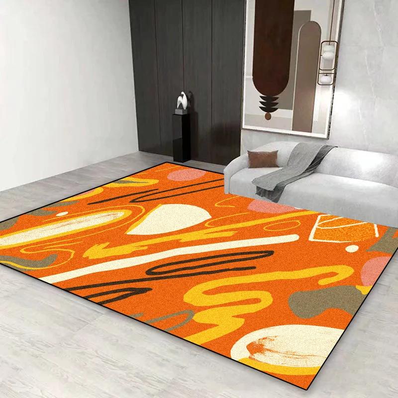 Nordic Orange Large Area Rugs Living Room Creative Geometric Decorate Non-lip Floor Mat Bedroom Lounge Sofa Area Carprt Washable