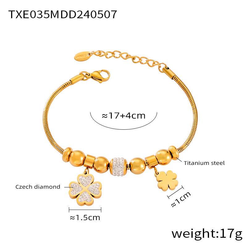 Korean Fashion Four-Leaf Clover Bead Necklace & Bracelet Set for Women