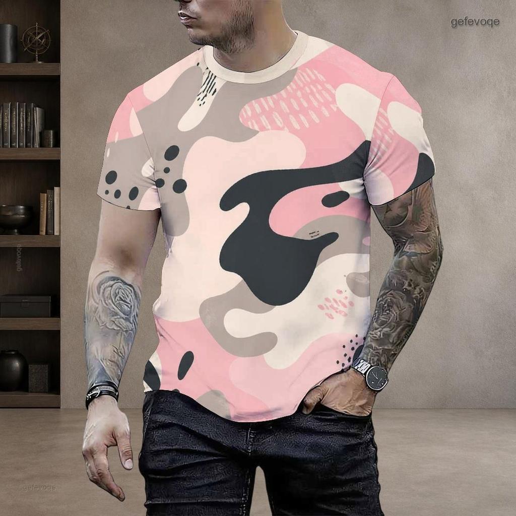 Men Plus Size Round Neck Short Sleeve Forest Camo Printed Straight Hem T Shirt