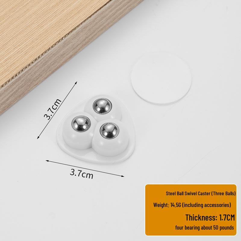 Punch-Free Adhesive Caster Wheels - Silent, Wear-Resistant, Ball Bearing, Thickened Base for Household Mobility.