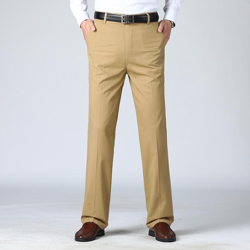 

Men s High Waist Black Cotton Business Casual Pants - Summer 2021 Collection 35 хаки