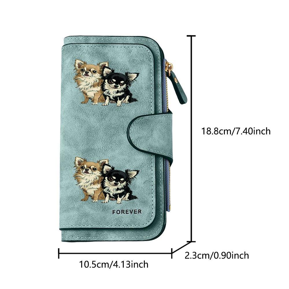Cute Long-haired Chihuahua Twin Print Long Wallet, Multifunctional Portable Snap-button Coin Purse, Unisex, Suitable As a Birthday Gift and for