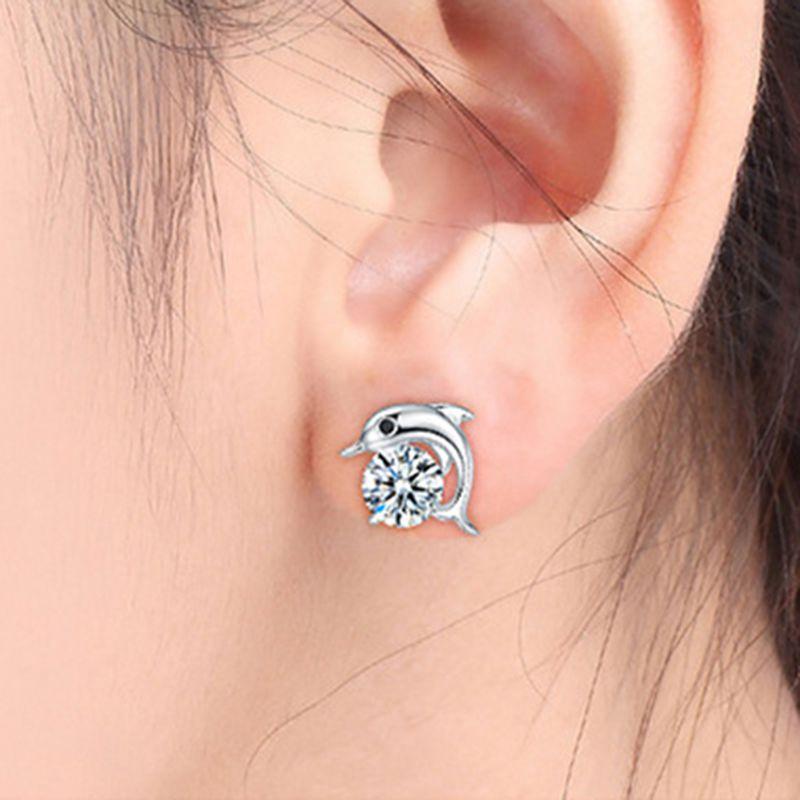 Exquisite Ladies Dolphin's Love Rhinestone Ear Stud Earrings With Timeless Design
