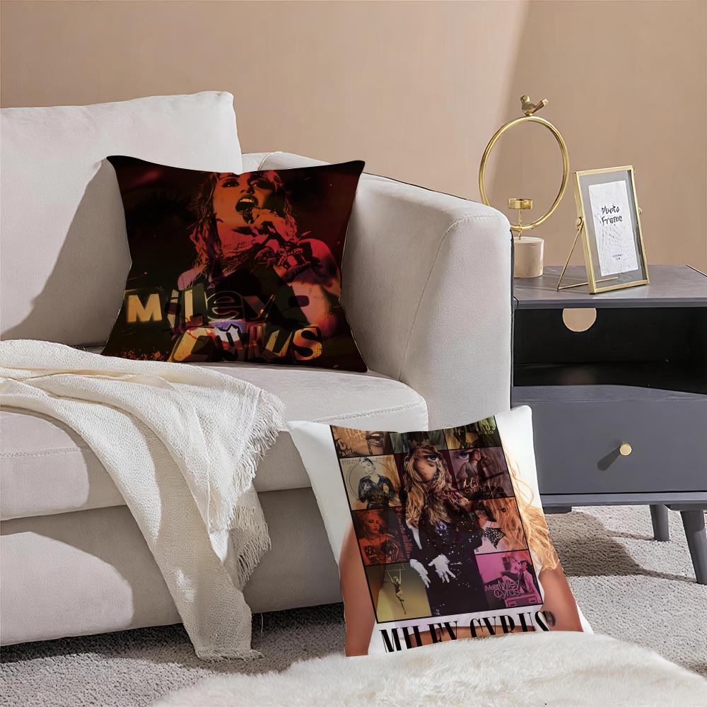 Cushion Cover Anti-dustmite Pillowcase Invisible Zipper Silky Short Plush Sofa Cushion Cover Miley Cyrus Singer