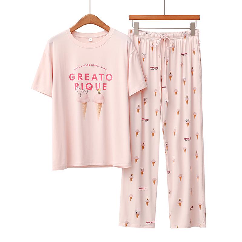 GP Ice Cream Cartoon Pajama Set: Modal Short-Sleeved Top & Trousers for Home